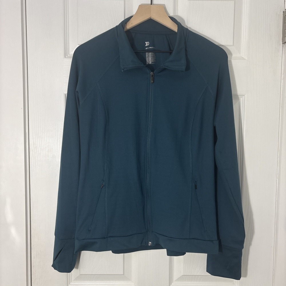 All in Motion Sports Track Jacket Women XL Green Athletic Gym Training Zip-Up